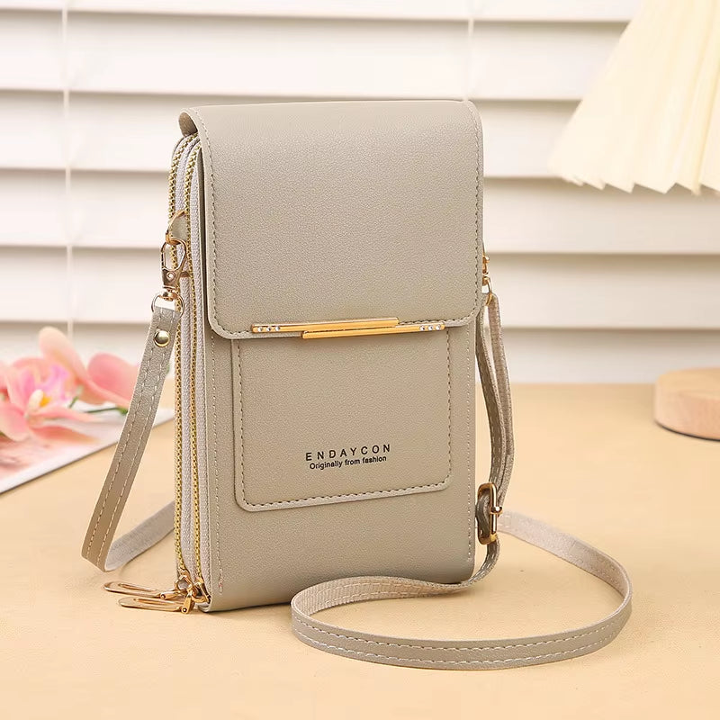 Women Touchscreen PU Leather Crossbody Mobile Phone Bag Multi Card Holder Mini Wallet for Daily Travel Outdoor Use