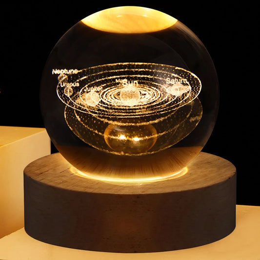 Galaxy Crystal Ball Night Light – 3D Moon & Planet Lamp